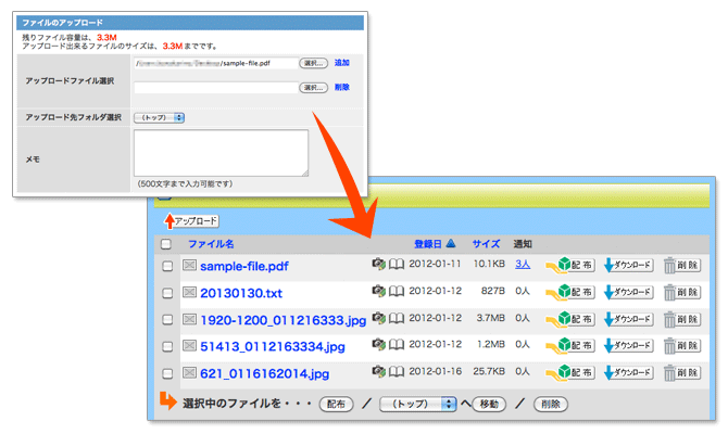 アップロード