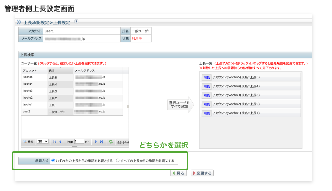 上長承認機能_管理者側設定画面